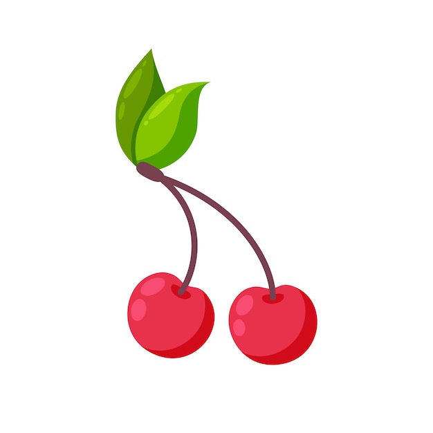 Cherries isolated in white background Flat juicy cherry Vector illustration in cute cartoon style