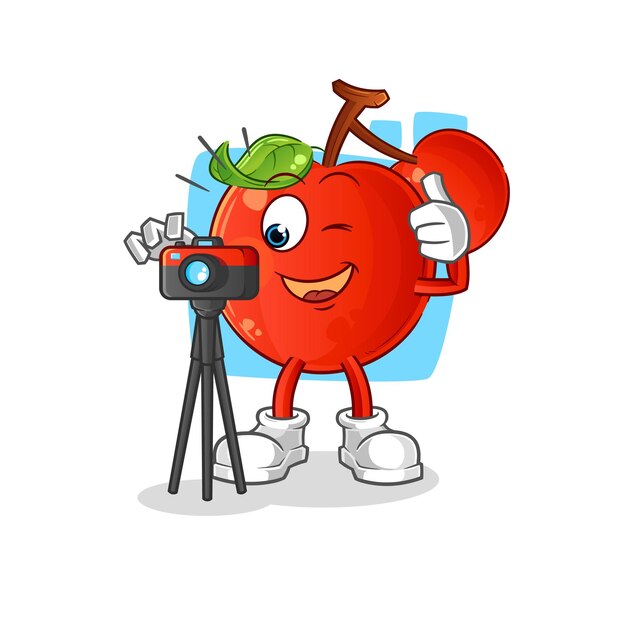 Cherries photographer character cartoon mascot vector