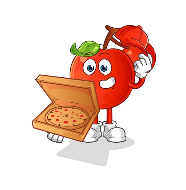 Cherries pizza delivery boy vector cartoon character