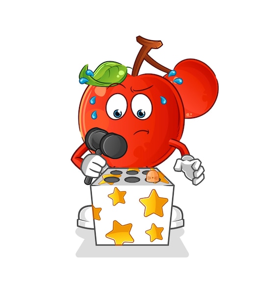 Cherries play whack a mole mascot cartoon vector