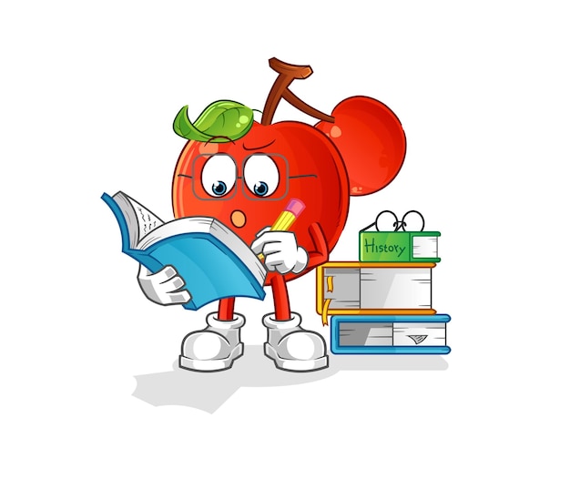 Cherries studying mascot cartoon vector