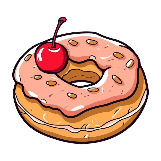 Cherry almond donut clip art illustration