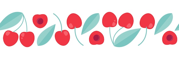 Cherry banner for print. Vector decorative ornament in flat style.