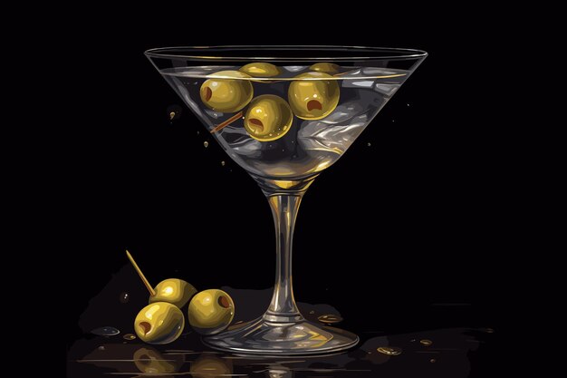 Cherry berries in a martini glass on black background Toned