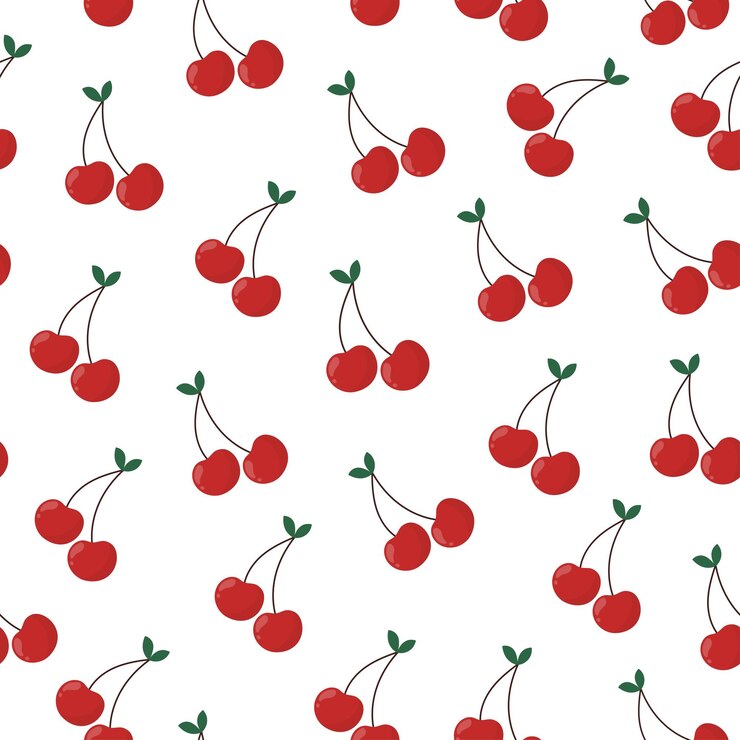 Vector cherry berries seamless pattern in cartoon style sweet cherries on white background