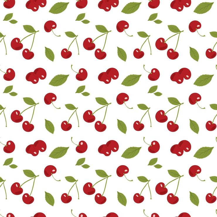 Vector cherry berry seamless pattern with leaves