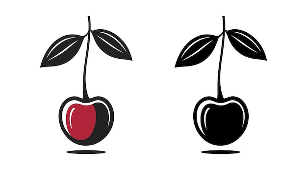 Cherry black and red icon cherry color silhouette simple web logo in vector flat style