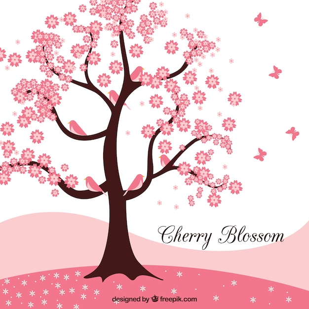 Vector cherry blossom background in flat design