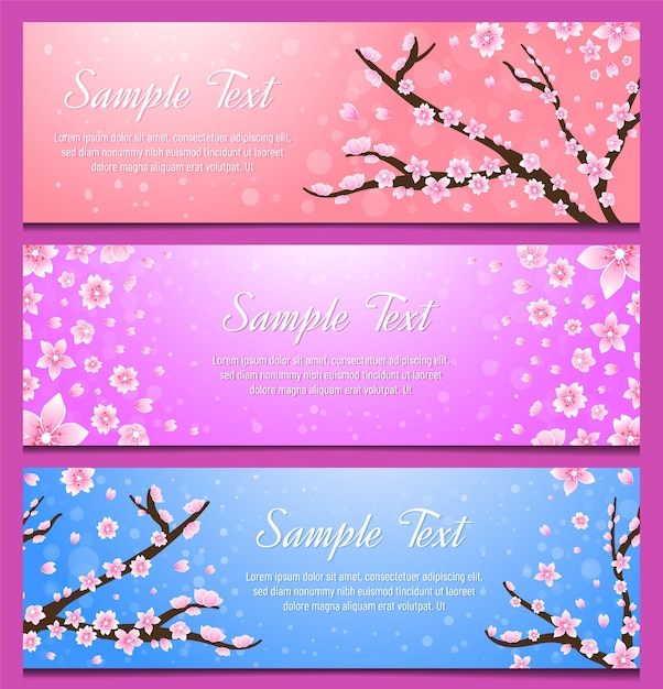 Vector cherry blossom banner set