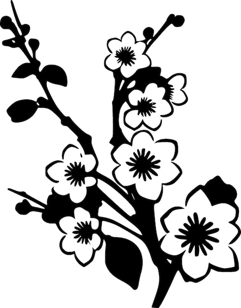 Cherry Blossom Black and White Vector illustration