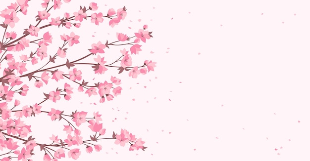 Cherry blossom branch flower banner template card Japanese blooming plant Chinese Asian background