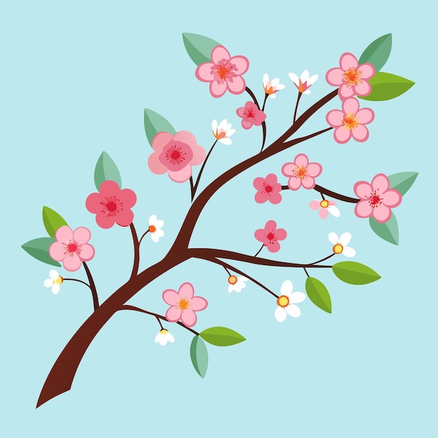 桜の花の枝のアイコンと開花した花のベクトル