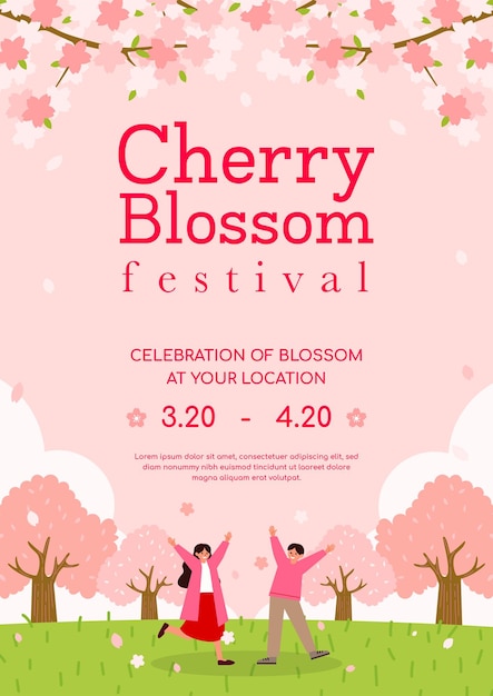 Disegno vettoriale dell'invito del poster del festival dei fiori di ciliegio
