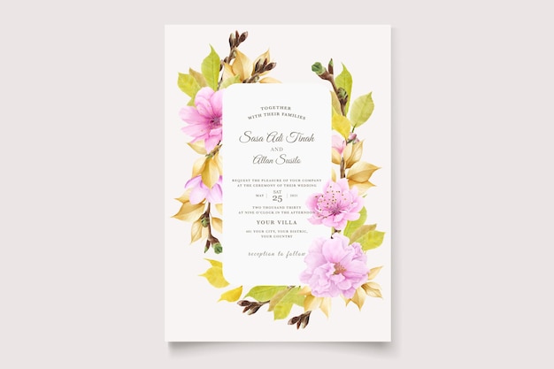 Cherry blossom floral background and wreath design