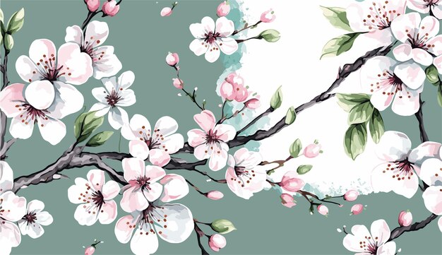 Vector cherry blossom floral pattern illustration aquarelle