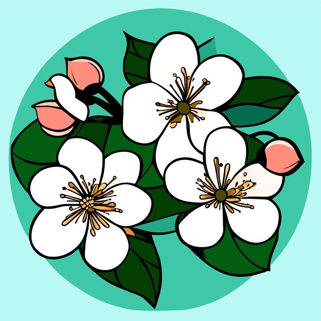 Vector cherry blossom flower flower with green leaves