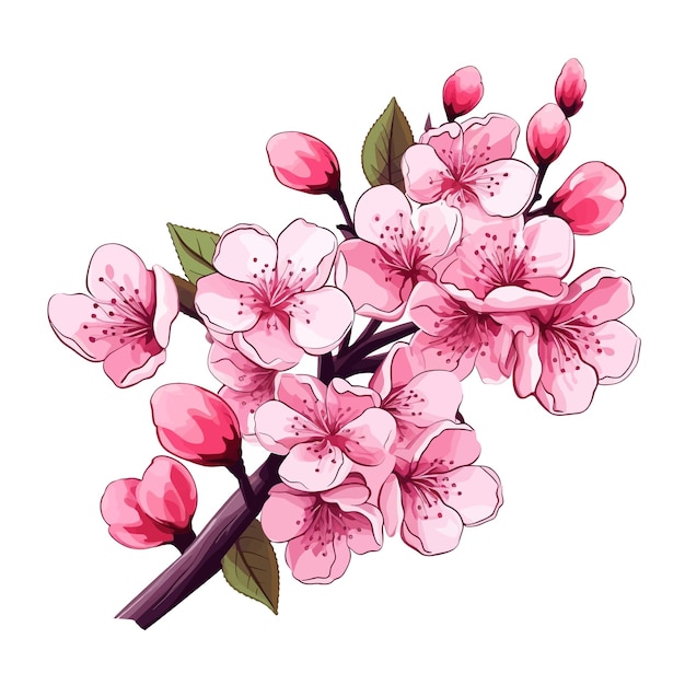 Vector cherry blossom flower watercolor vector clipart white background