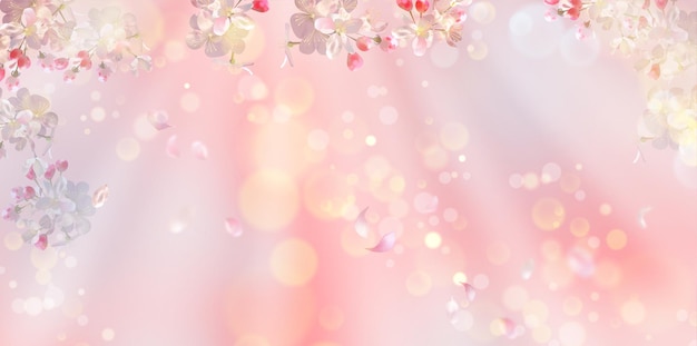 Vector cherry blossom and flying petals on spring