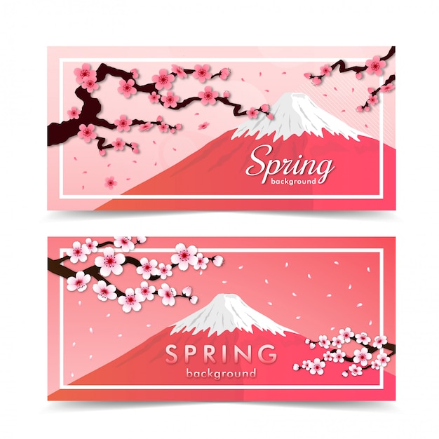 Cherry blossom frame. pink sakura spring banner background