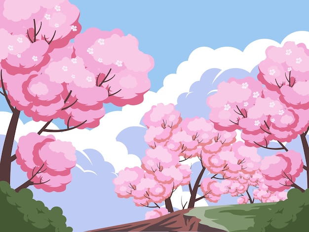 Vector cherry blossom landscape