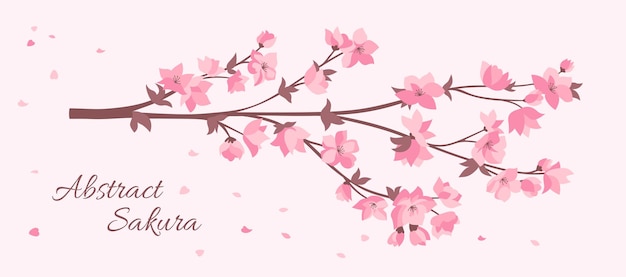 Vector cherry blossom sakura twigs pink flowers card japanese blooming branch vector oriental illustration