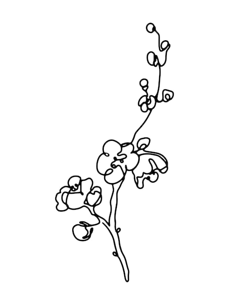 Cherry blossom single line art hand drawn monochrome illustration