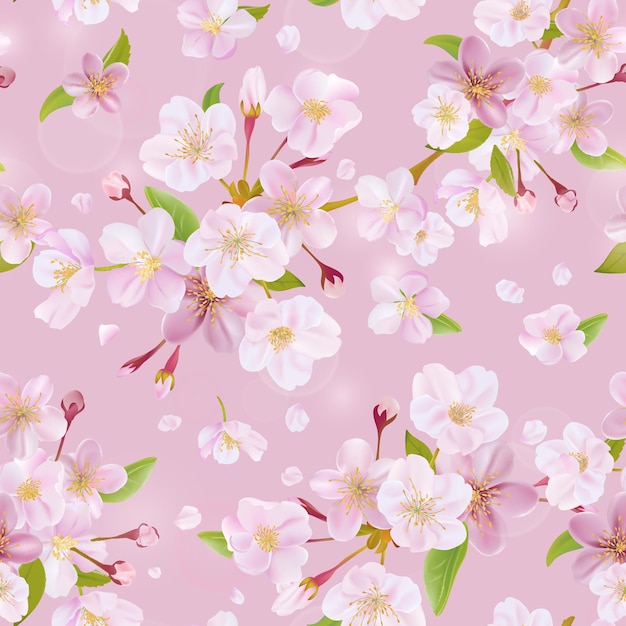 Cherry blossom spring background seamless pattern