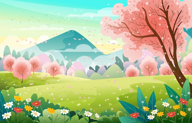 cherry blossom in the spring season landscape