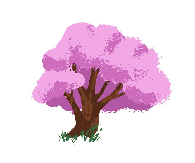 Vector cherry blossom tree japanese plant sakura blooms on branches trunk blooming flowers japan spring sacura gorgeous beautiful element flat vector illustration isolated on white background