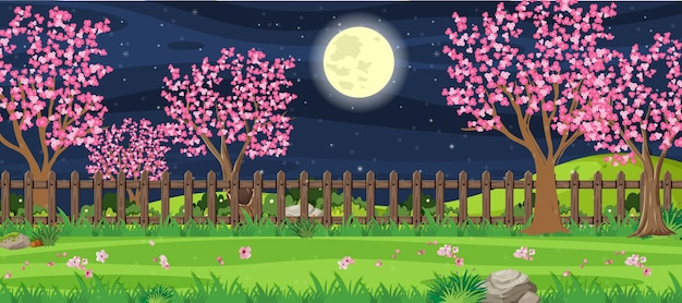 Vettore albero di ciliegio con sfondo di fiori