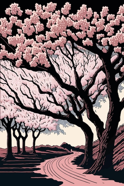 Вектор Дерево цветущей вишни
