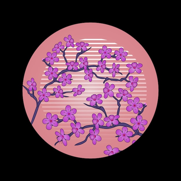 Cherry Blossom trees and full moon design sakura flowers