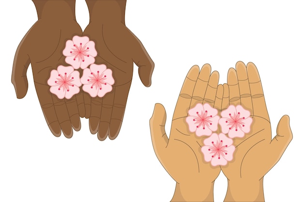 Cherry blossom vector illustration with hand