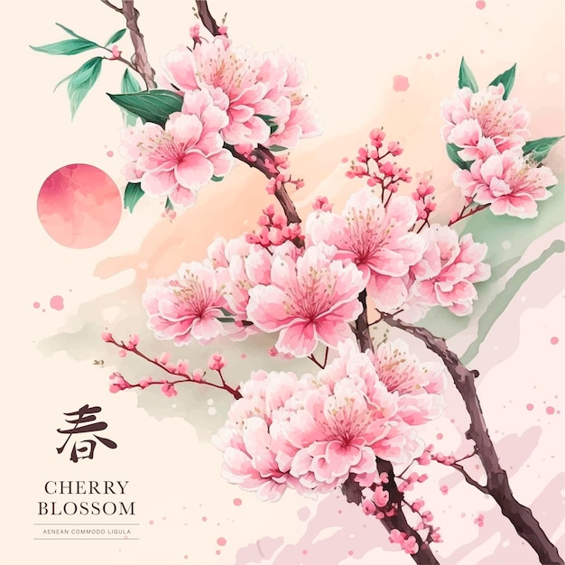 Cherry blossom vector watercolor banner