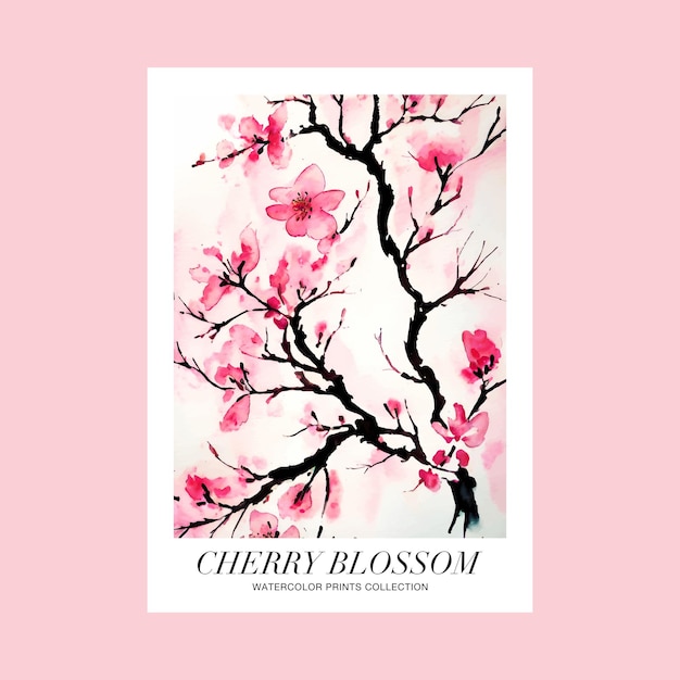 Vector cherry blossom watercolor painting of nature