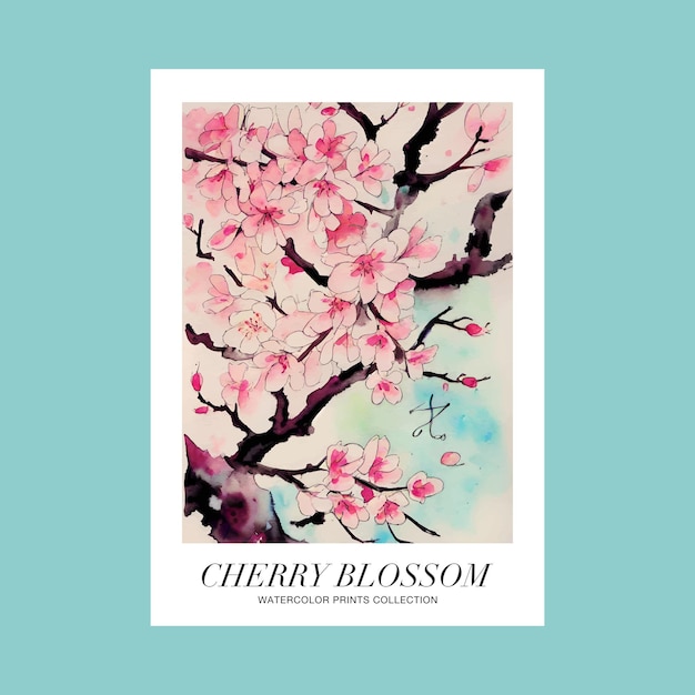 Cherry Blossom Watercolor Painting of Nature