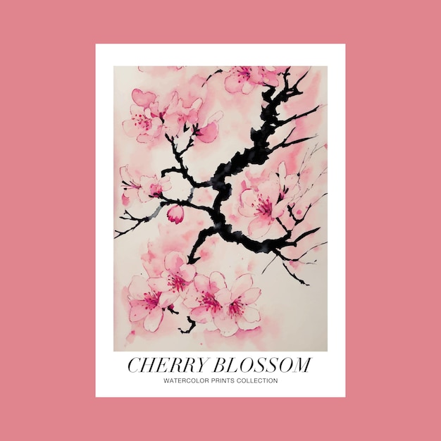 Cherry Blossom Watercolor Painting of Nature