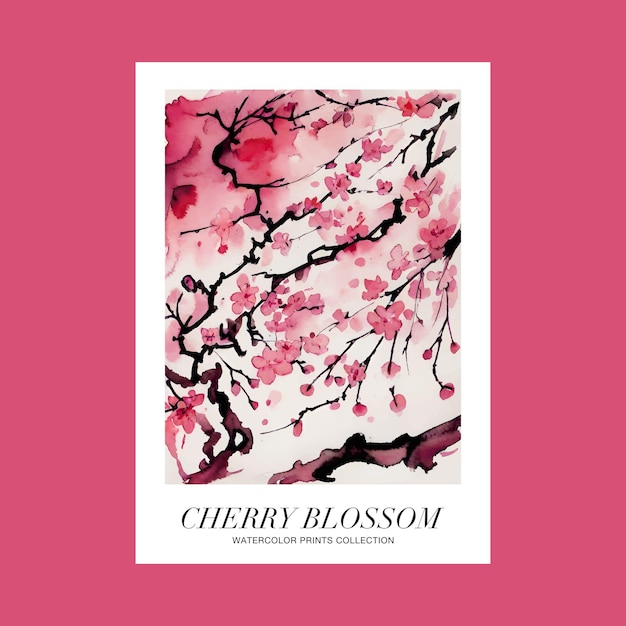 Cherry Blossom Watercolor Painting of Nature