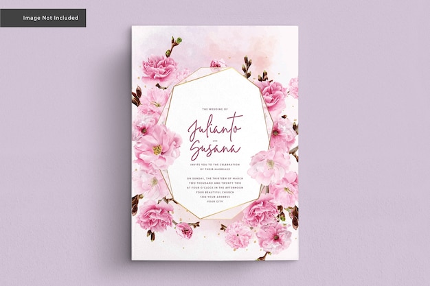 Vector cherry blossom watercolor wedding card