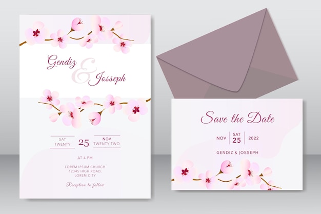Cherry blossom wedding invitation card