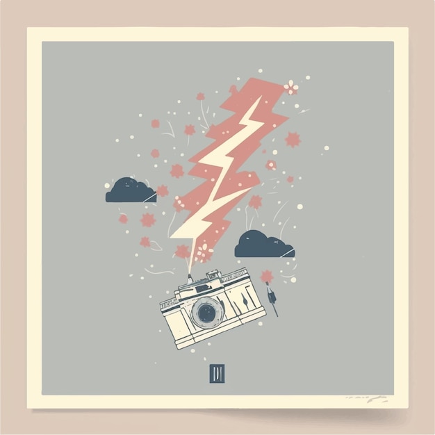 Vector cherry blossomblueprint lightning bolt camera vector