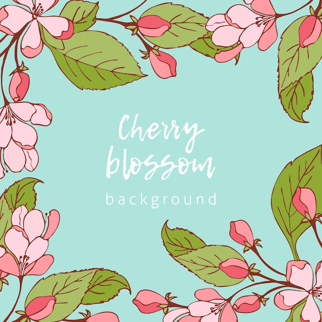 Vector cherry blossoms background, hand drawn spring flowers.