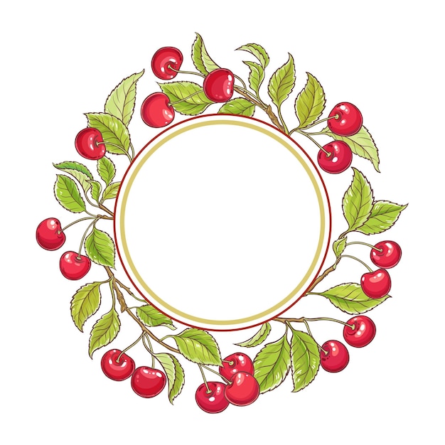 Cherry branch vector frame on white backgrond