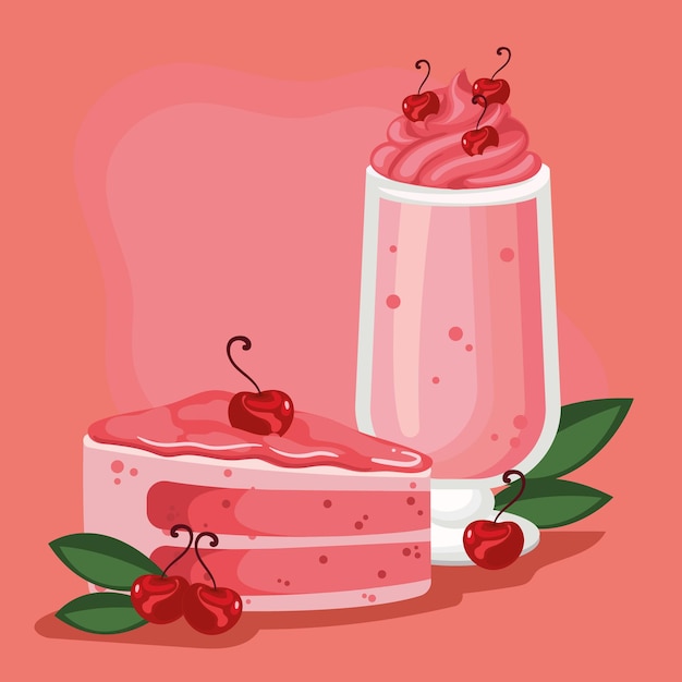 Cherry cake and milshake