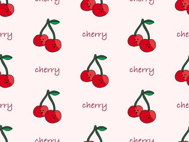 Cherry cartoon character seamless pattern on pink background