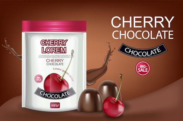 Cherry chocolate realistic banner