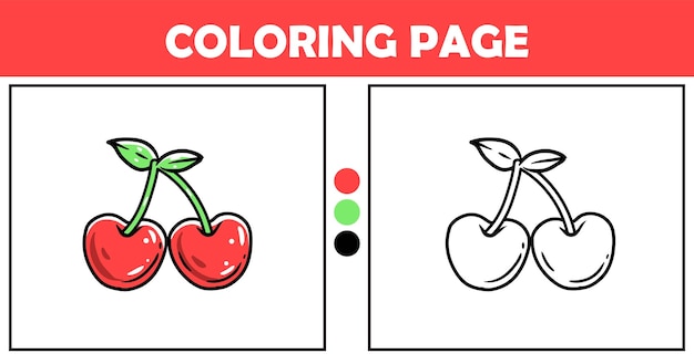 Cherry coloring page for kids vector illustration