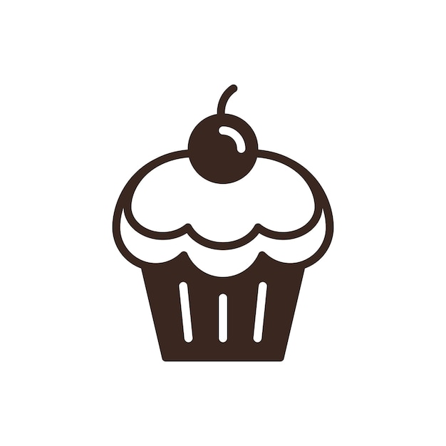 Cherry cupcake linear style icon Dessert and sweets outline web pictogram Pastry shop logo isolated on white background Cafe and restaurant menu design element Bakery product vector illustration