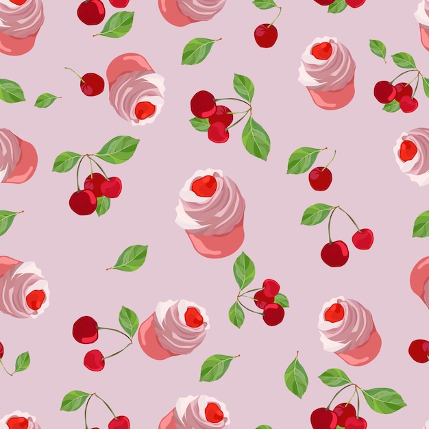 cherry cupcakes seamless pattern