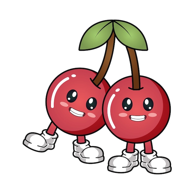 Vector cherry cute cartoon with smile face